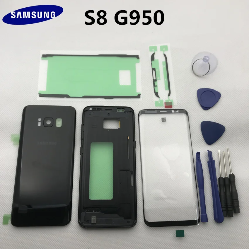 Чехол для samsung Galaxy s8 edge G950 G950F с полным корпусом, средняя рамка+ крышка для батареи+ Переднее стекло для экрана+ Инструменты