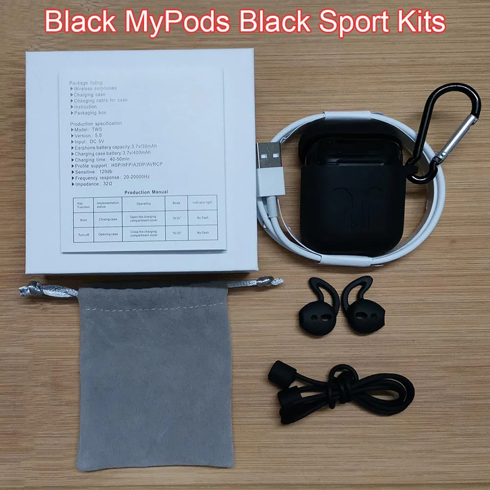 All black kits MyPods Tws Arie 2, беспроводные наушники с регулятором громкости, Bluetooth 5,0, наушники-вкладыши Super Bass PK i9000 i90000 Pro MAX i90000Pro TWS - Цвет: All black kits