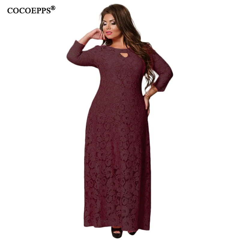 Женское длинное кружевное платье больших размеров, Брендовое летнее платье макси, вечерние платья больших размеров для женщин 5XL 6XL vestido - Цвет: burgundy