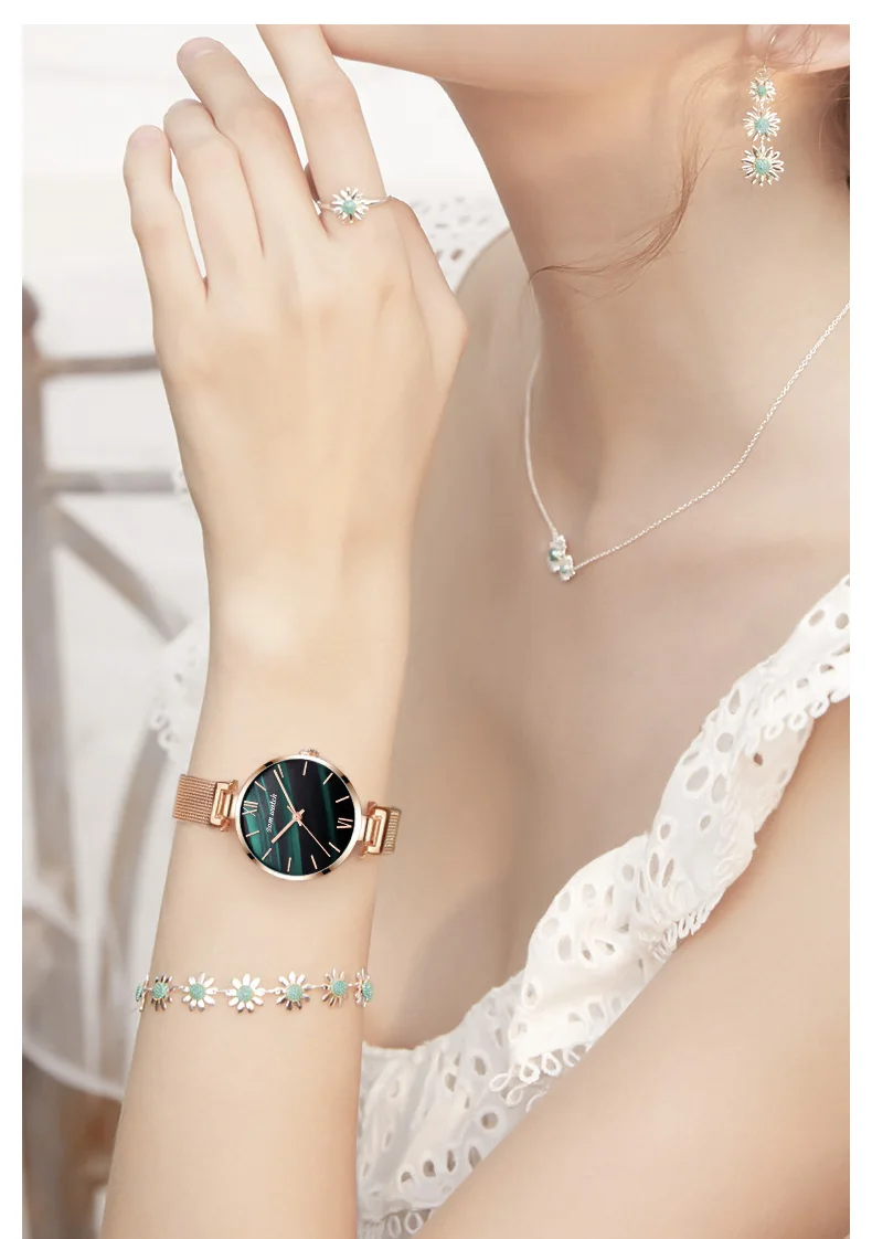 DOM женские часы, новинка, розовое золото, женские часы-браслет, женские кварцевые часы, малахитовые зеленые наручные часы, женские часы G-1286G-3M