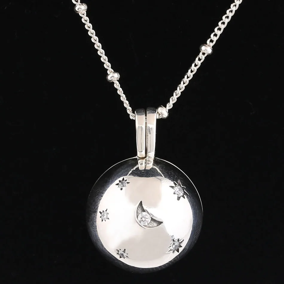 

New 925 Sterling Silver Necklace Moon And With Sliding Ball Chain Adjust Necklace For Women Wedding Gift Fine Jewelry