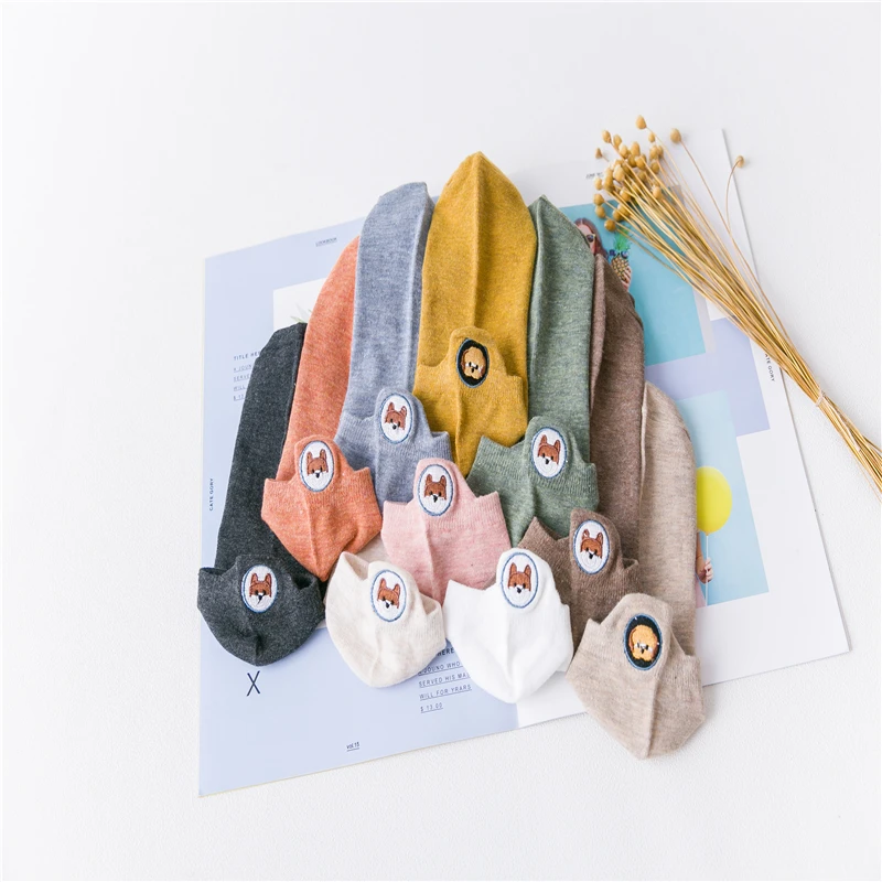 Милые женские носки с героями мультфильмов Kawaii, хлопковые, с вышивкой в японском стиле Харадзюку, забавные собаки, унисекс, мягкие женские носки, один размер, 1 пара