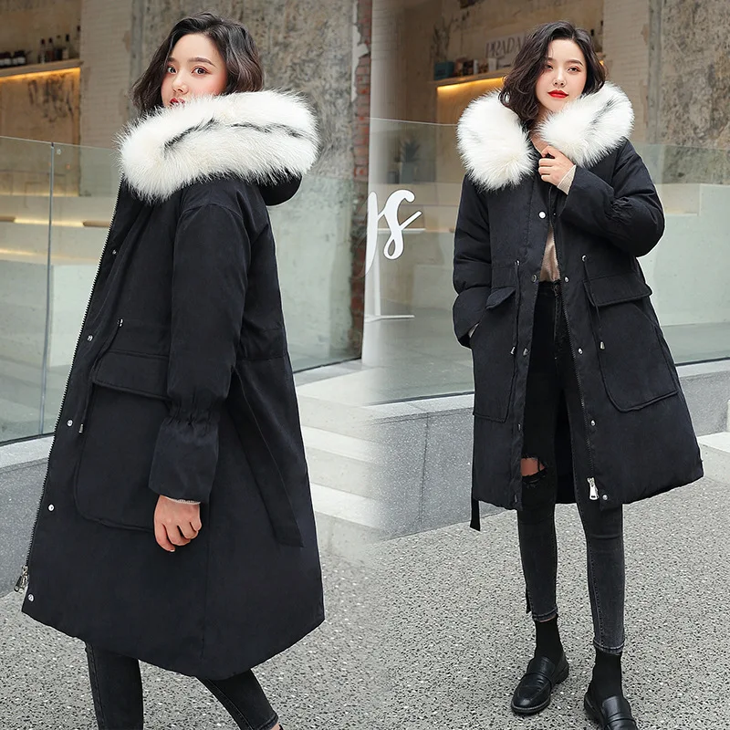 

Cotton Coat Female Winter Korean-style Mid-length Waist Hugging Large Fur Collar Cotton-padded Clothes Women's 2019 New Style Th