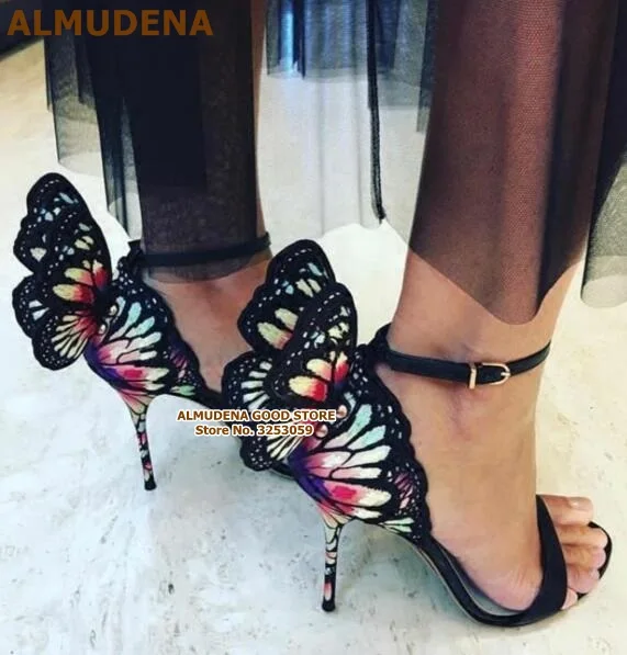 ALMUDENA/разноцветные сандалии с вышивкой, 3D сандалии с бабочкой, туфли на шпильках, туфли в стиле пэчворк, роскошные свадебные туфли-лодочки