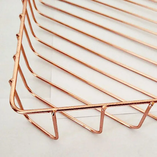 Storage Basket Rose Gold Fruit Basket Iron A4 Basket Elegant Luxury Desk Storage Organizer Decorative Basket