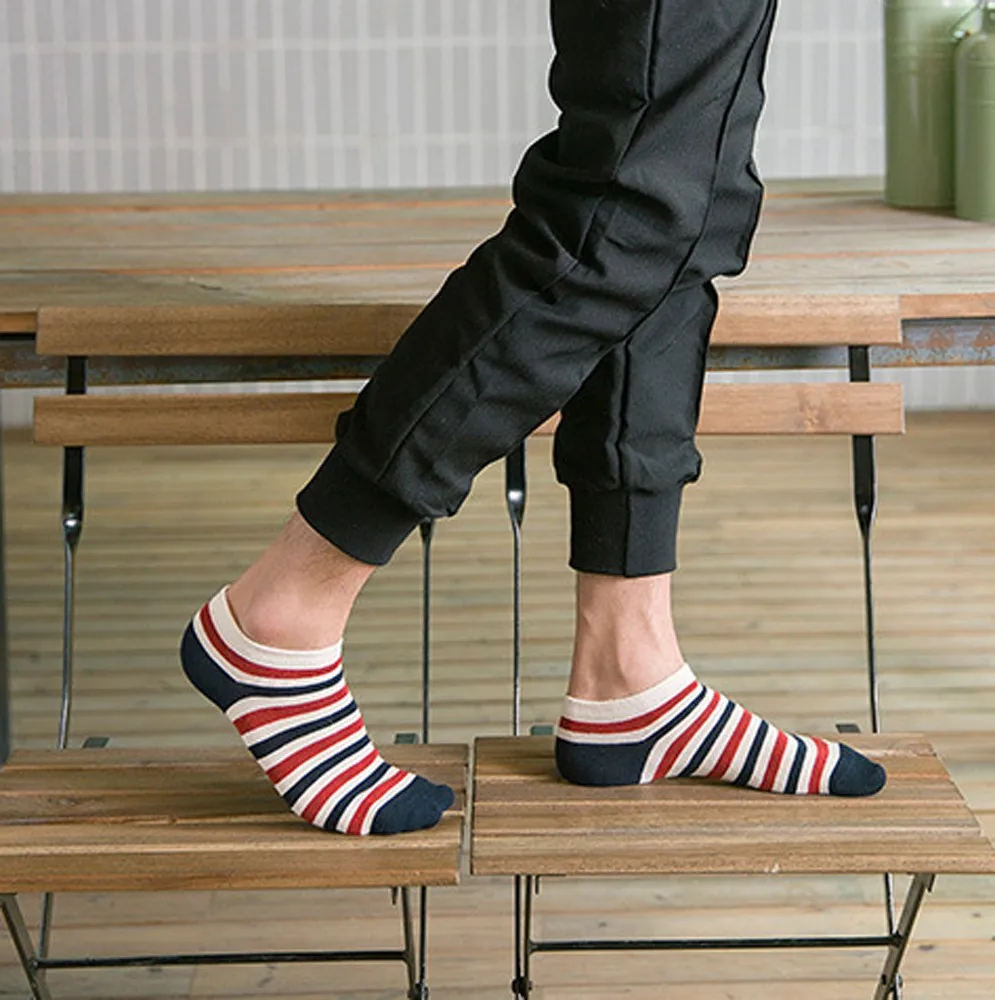 New Mens Comfortable Sports Mosaic Pattern Cotton Sock Stripe Series Fashion Casual Slippers Short Soft Ankle Socks