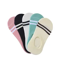 Женские осенние и зимние неглубокие невидимые носки-башмачки, силиконовые Нескользящие Хлопковые женские носки, спортивные трендовые носки с двумя полосками