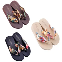 10# пляжные сандалии с цветочным принтом в богемном стиле; вьетнамки на танкетке; вьетнамки