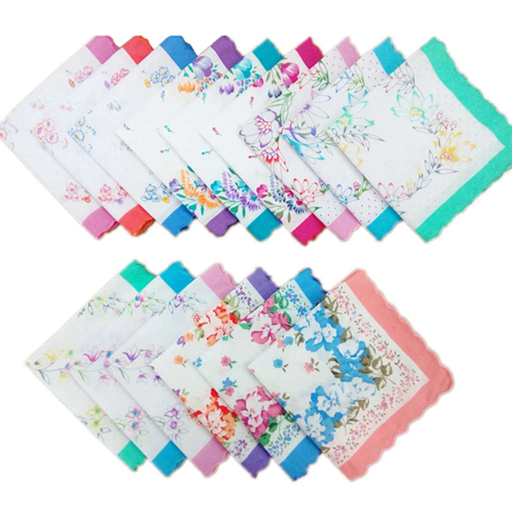 12pcs Womens cotton floral handkerchief Vintage Floral Print lady Handkerchief Pocket Hanky Bulk Set