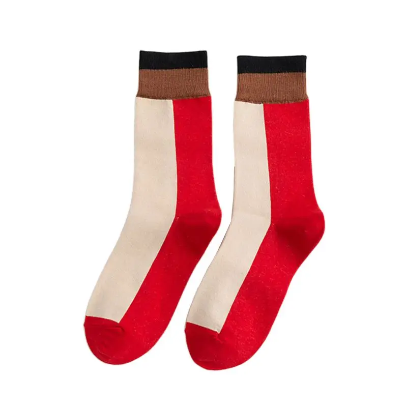 

Women Girls Combed Cotton Long Crew Socks Color Block Patchwork Hip Hop Hosiery