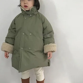 

2019 Children's Cotton Long Parkas Winter Jackets Boys and Girls Lapel Down Coat Autumn Kids Outerwear Winter Coat Boys Jackets