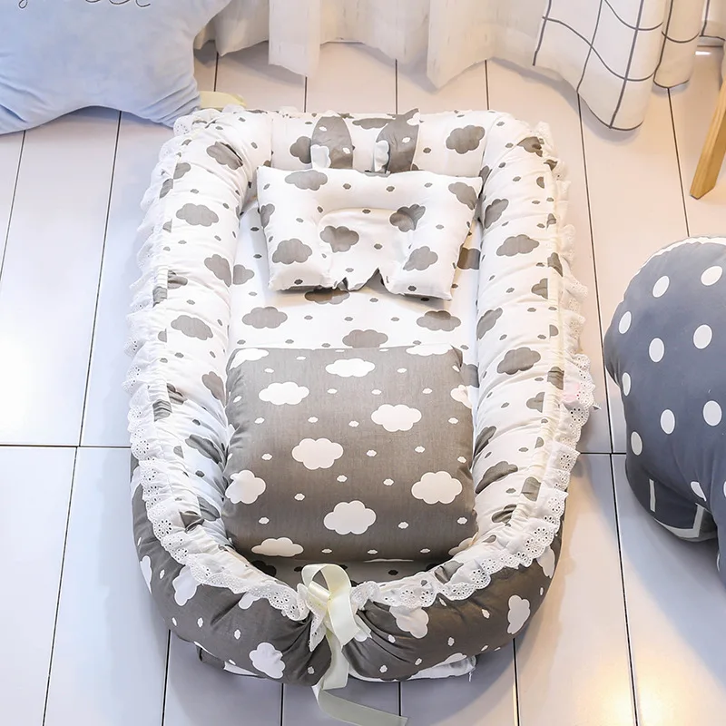 Переносная кроватка 55*90, переносная кроватка, переносная кроватка для путешествий, Детская Хлопковая Колыбель для новорожденных, детская люлька, бампер - Цвет: Grey Cloud