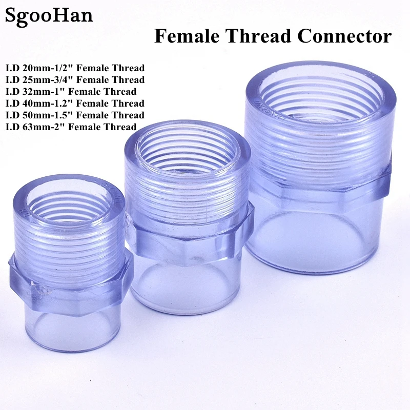 

1pc Transparent 1/2"To 2" Female Thread Connectors UPVC Pipe Watering Tube Adapter Fittings Aquarium Fish Tank Socket Joints