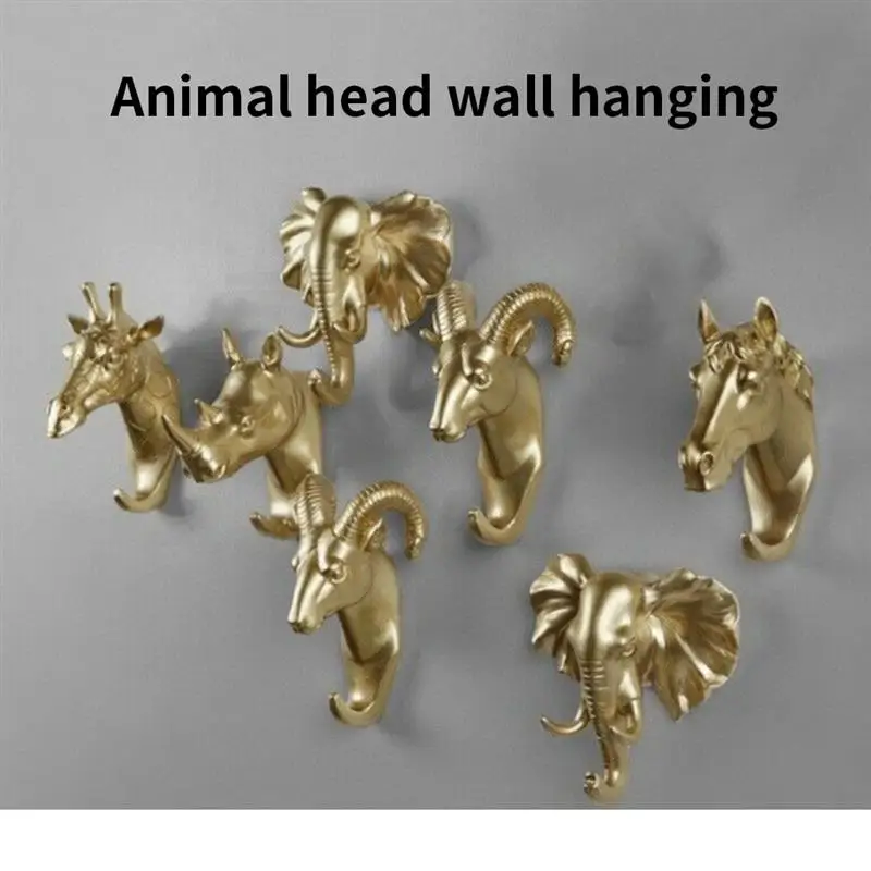 5Pcs/Set 3D Animal Head Wall Hanger Resin Door Back Coat Hat Hanging Hook Wall Mounted Heavy Duty Holder Rack Home Decorations