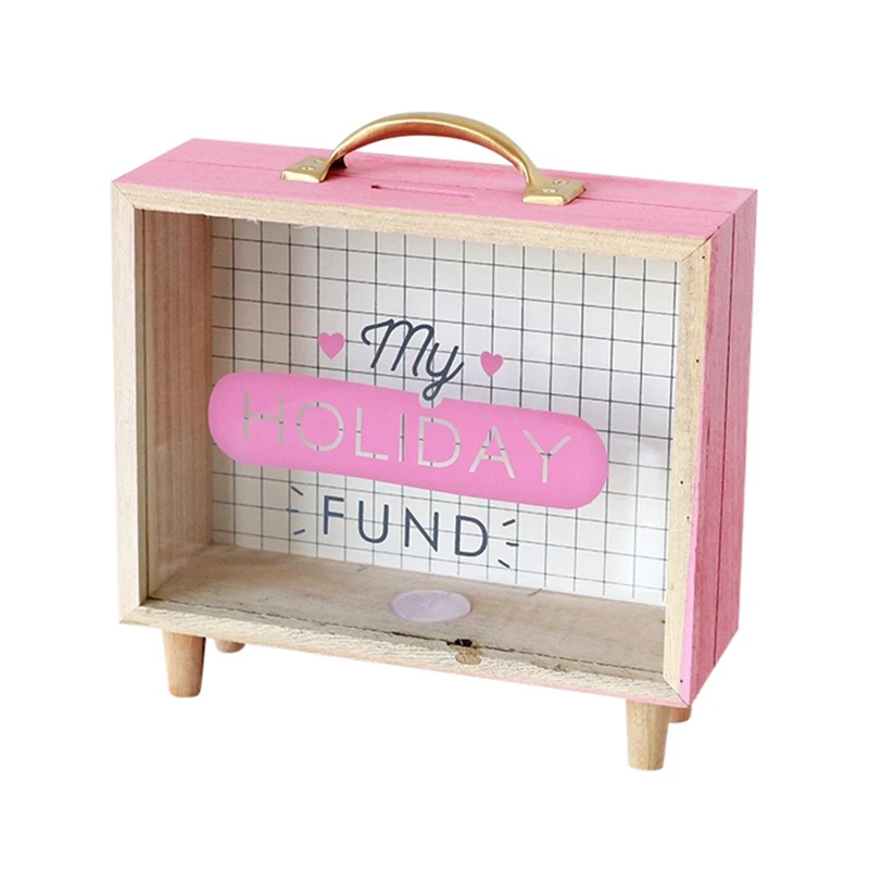 Wooden Money Bank Coin Piggy Money Boxes Home Decor Gift Kids Children With Glass Household Money Saving Box Decoration Craft - Цвет: B