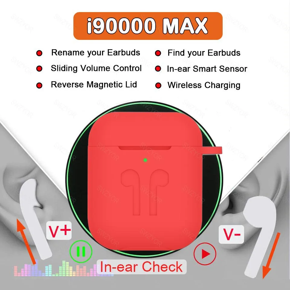 i90000 Max TWS Change Name Location Bluetooth Earphone in-Ear Sensor Wireless Charging PK i100000 i1000 i200 i9000 i5000