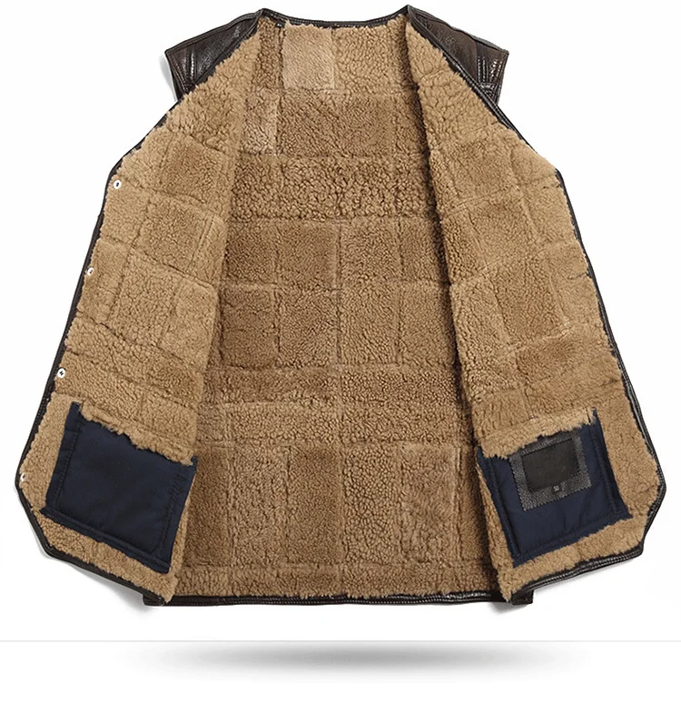 

Genuine Leather Vest Men 100%Wool Fur Liner Short Coat Winter Jacket Sheepskin Vests Plus Size Chalecos Para Hombre 202 MY1584
