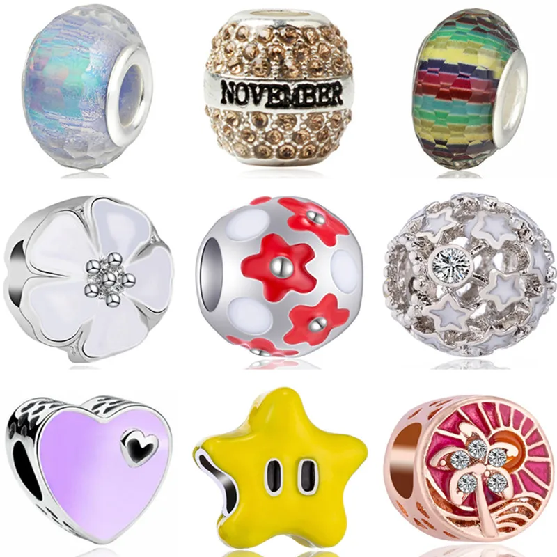 

Maxi Stars Hearts Flowers Moon Lock 7-star ladybug Pendants Beads Fit Pandora Charms Bracelets for Women Girl DIY Trinket