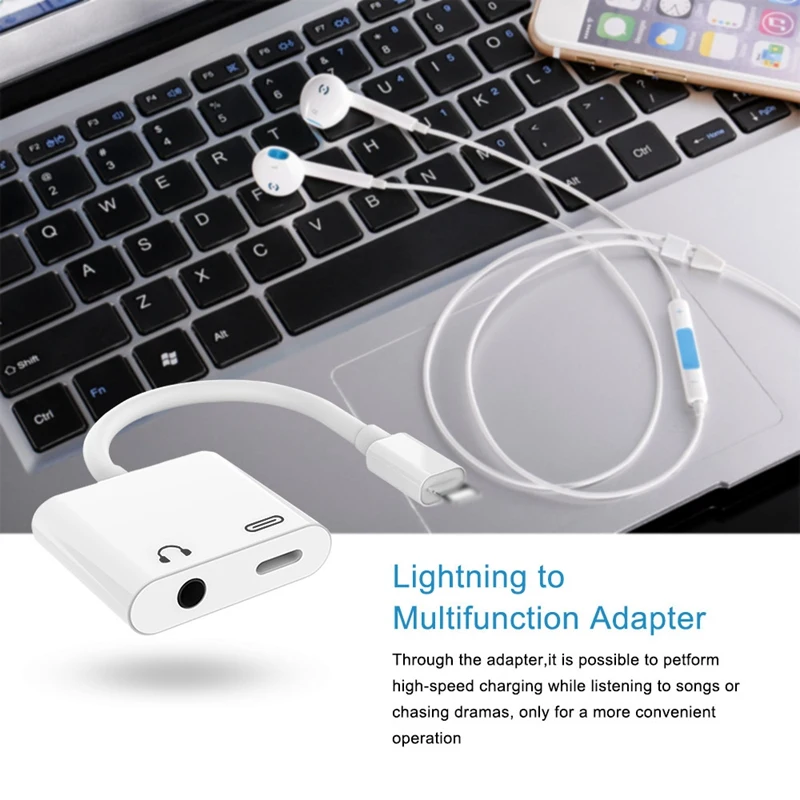 2 In 1 8Pin To 3.5mm Audio+ Charge Charger, Surpport Phone Call And Charging While Listening Aux Adapter/ Charging Adapter For