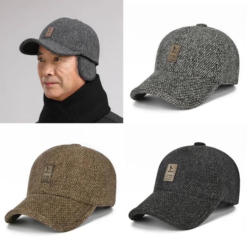 Winter Casual Woolen Men Hats Warm Ear 