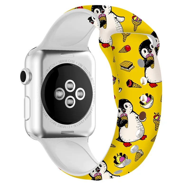 Ремешок для Apple watch Silicone38mm42mm iwatch4 с 44 мм 40 мм ремешок с цветочным принтом браслет Регулируемая Замена Apple Watch4321