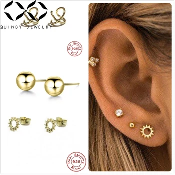 

Quinby 925 Sterling Silver Earrings For Women Sun Earrings Gold Silver Cartilage Ear Bone Piercing Earrings Girl Gift aretes Q5