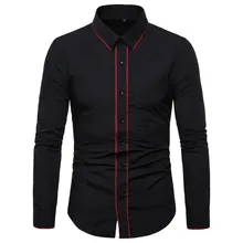 Осень, стиль, мужская рубашка с длинным рукавом, полосатая окантовка, большие размеры, заостренный воротник, рубашка, деловая Базовая рубашка для мужчин