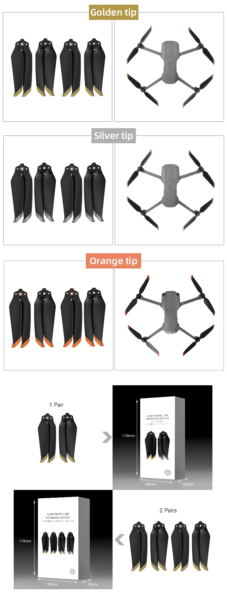 7238 adereços de baixo ruído 7238f acessórios para drones