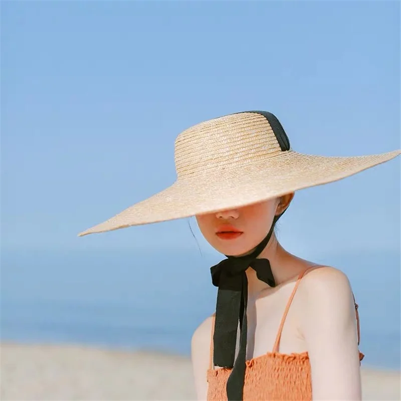 12 см козырек от солнца с длинной лентой женская пляжная шляпа Дамы для отдыха соломенный УФ шляпа для женщин сад японский
