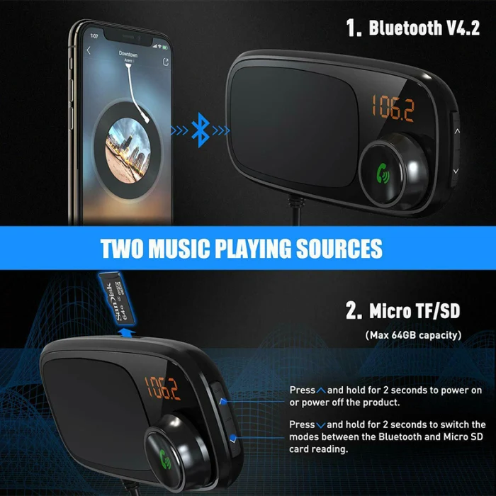 Автомобильный Bluetooth fm-передатчик с магнитным держателем для телефона QC 3,0 зарядка MP3 музыкальный плеер DU55