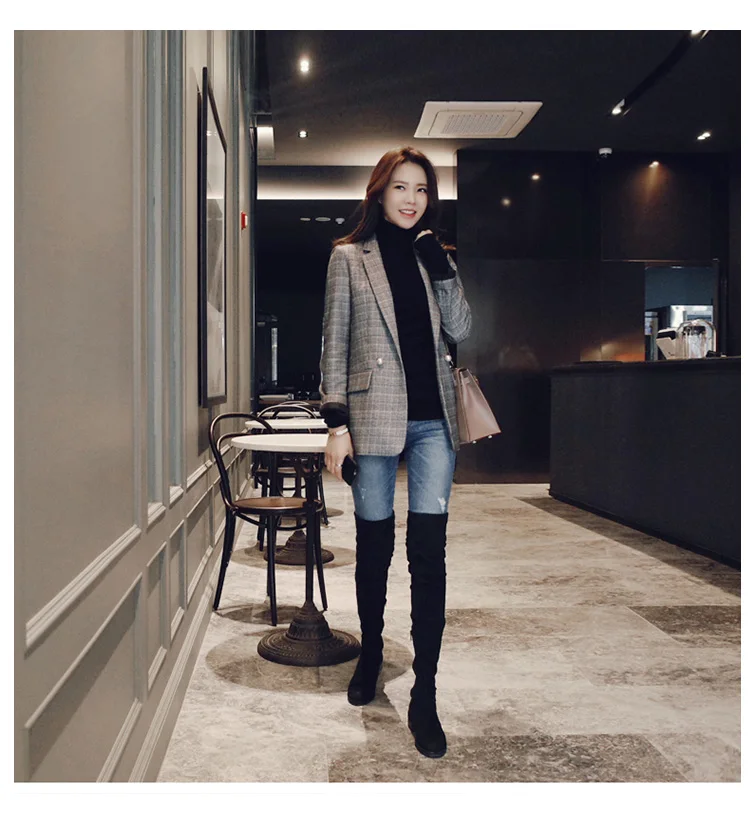 Mode vrouwen lente herfst nieuwe Koreaanse vrouwen плед kleine pak vrouwen jas Slim dunne lange плед pak tij Wilde MS