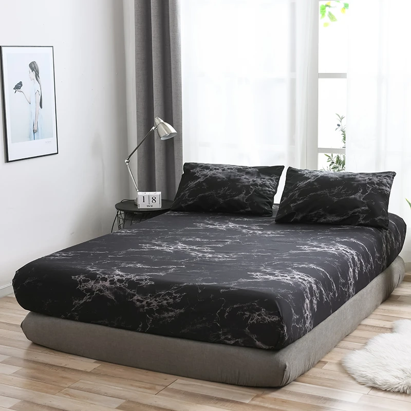 High Elastic Fitted Bed Sheet Marble Pattern Stain Resistant Bed