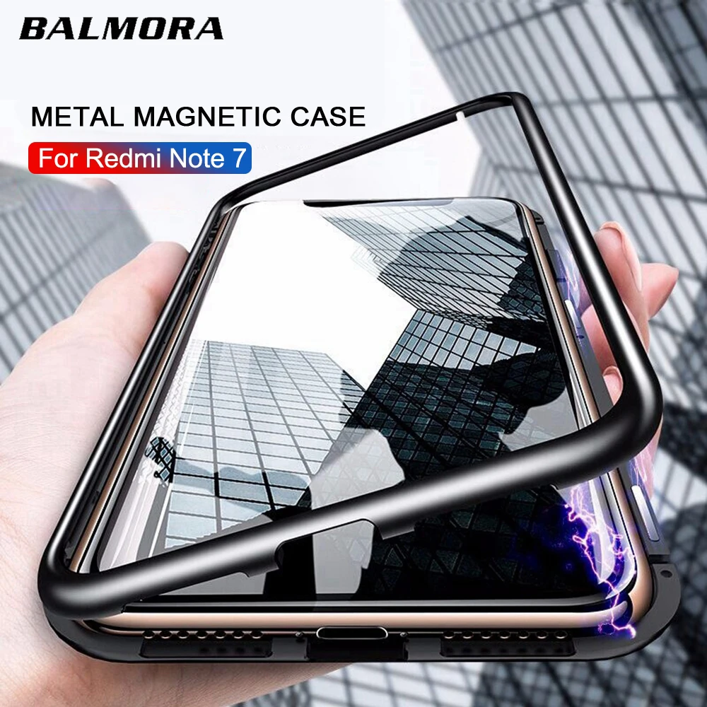 

BALMORA Magnetic Adsorption Case for Redmi Note 7 6 5 Pro 7 6A X K20 Pro for Xiaomi 9 8 SE Lite Tempered Glass Back Magnet Case