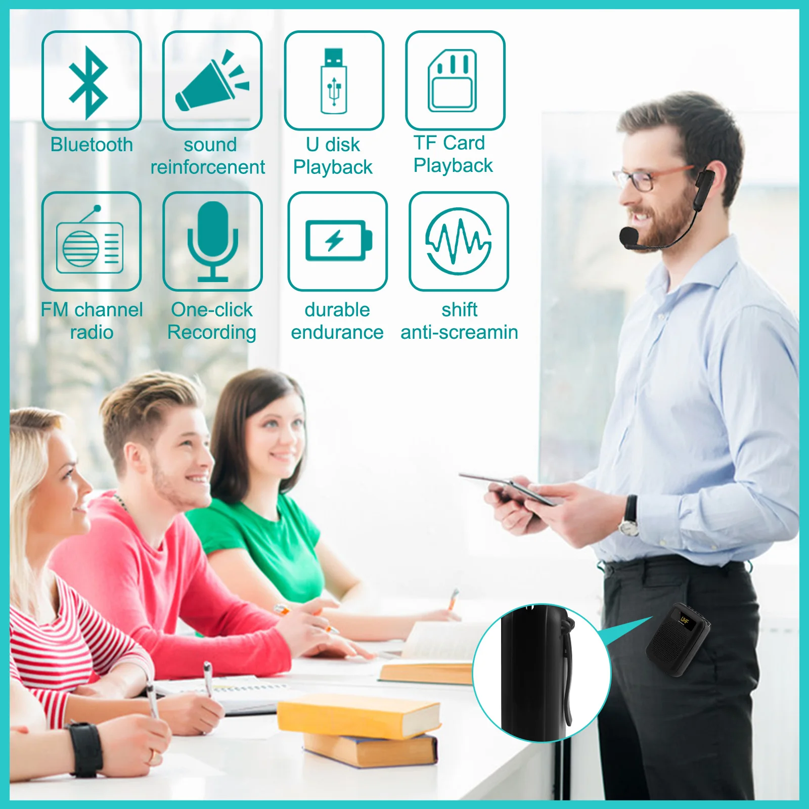 Gosear-amplificador de Voz 12w 2200mah Portátil Multifuncional Bluetooth Compatível com Alto-falante de Voz Microfone sem Fio para Professores - Image 2