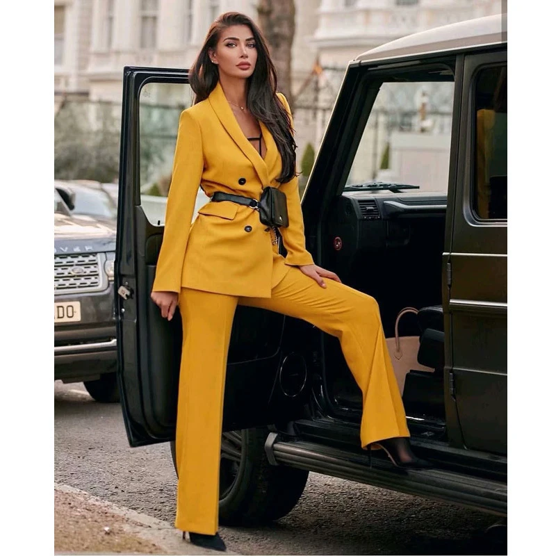 

Women's suit casual Autumn candy double-breasted body-building Two piece suit blazer+ high waist straight trousers women suit