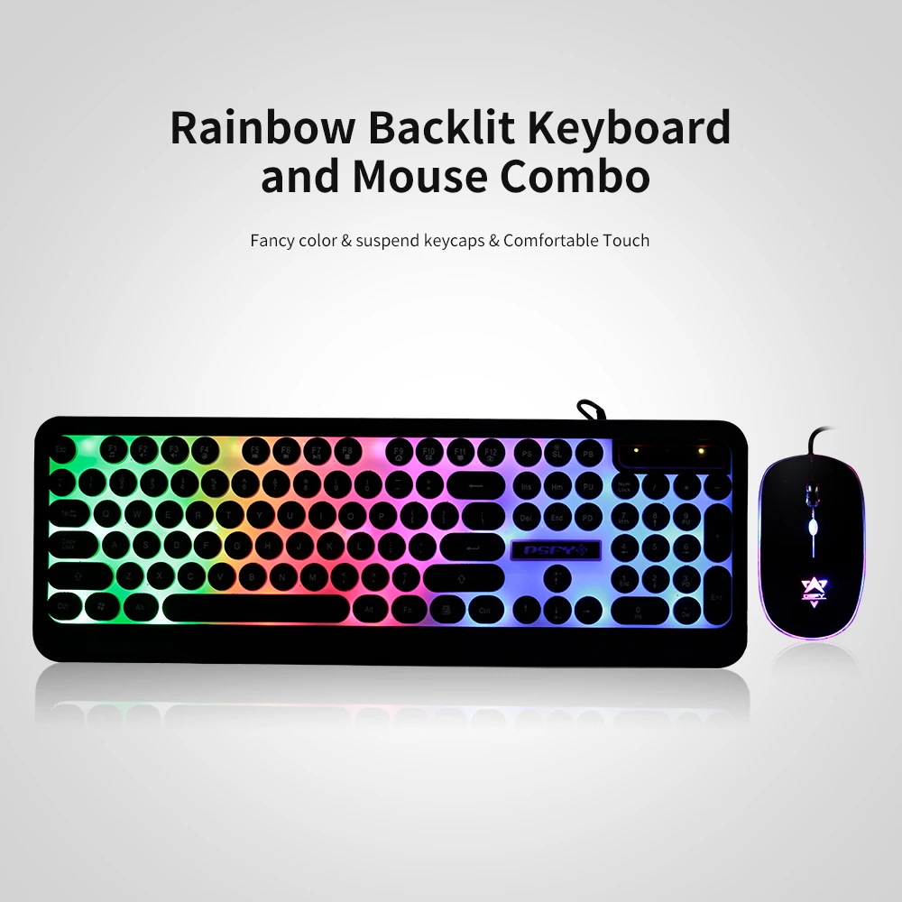 Проводная игровая клавиатура и мышь Combo 104 клавиш Радужная подсветка Keybaord RGB дышащая легкая мышь эргономичная клавиатура для ПК