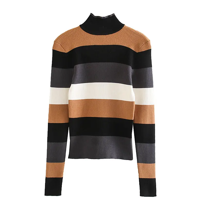 

za 2019 striped turtleneck sweater women knitted casual pullovers jumper long sleeve office lady slim jumper