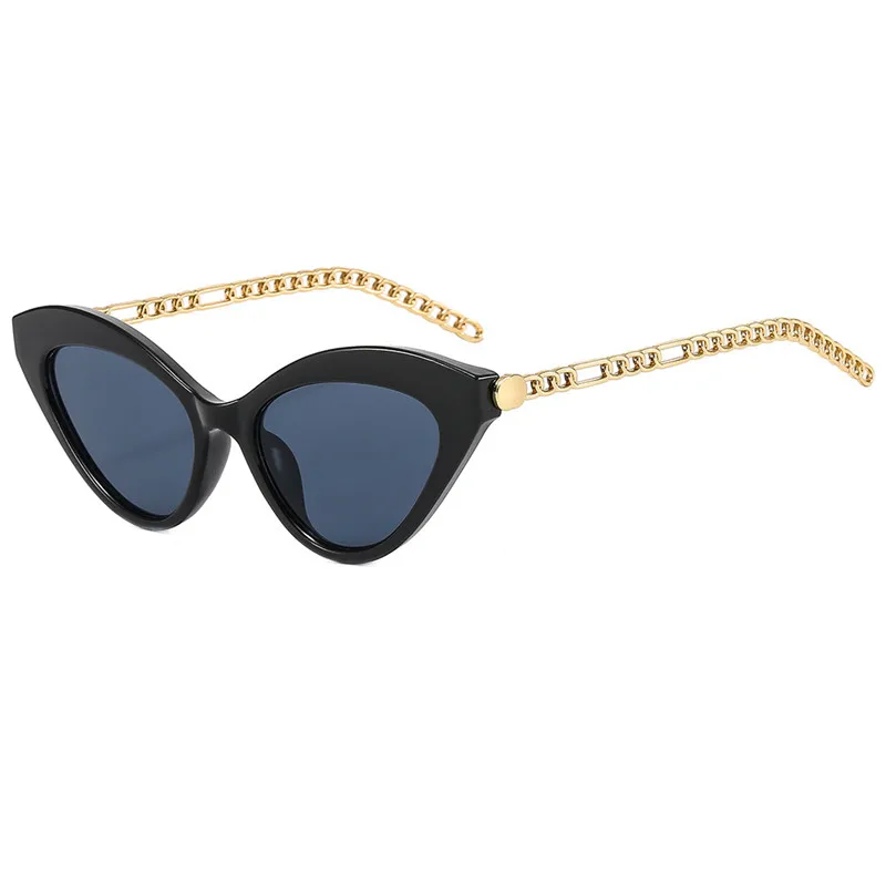 

Fashion Ladies Modern Concave Sunglasses Retro Cat Eye Chain Ins Sunglasses European And American Small Frame Glasses