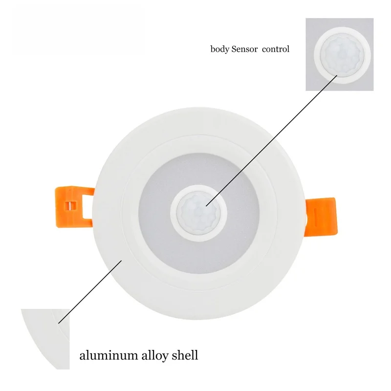 Панельный локальный светодиодный светильник встраиваемый потолочный светильник PIR инфракрасный датчик движения AC 85-265V 3W 5W 7W 9W Светодиодный светильник холодный белый 6000K для дома