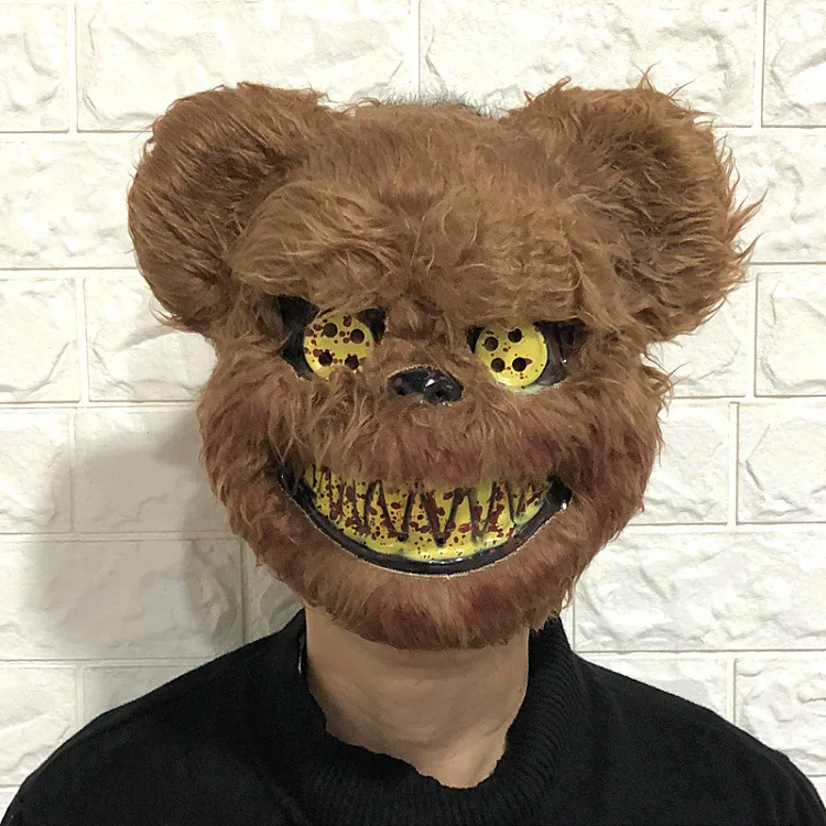 Brown Bear Хэллоуин жуткая кровавая стена латексная голова волка с волосами модная Карнавальная маска костюм вечерние ужасная маска для взрослых/детей - Цвет: Brown Bear