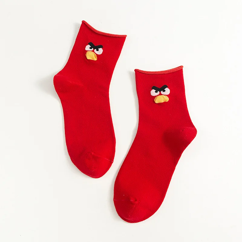 Забавные Женские носочки с изображением животных из мультфильмов, кавайная утка, птица, стиль 3D, женские носки из хлопка, Прямая поставка - Цвет: Red