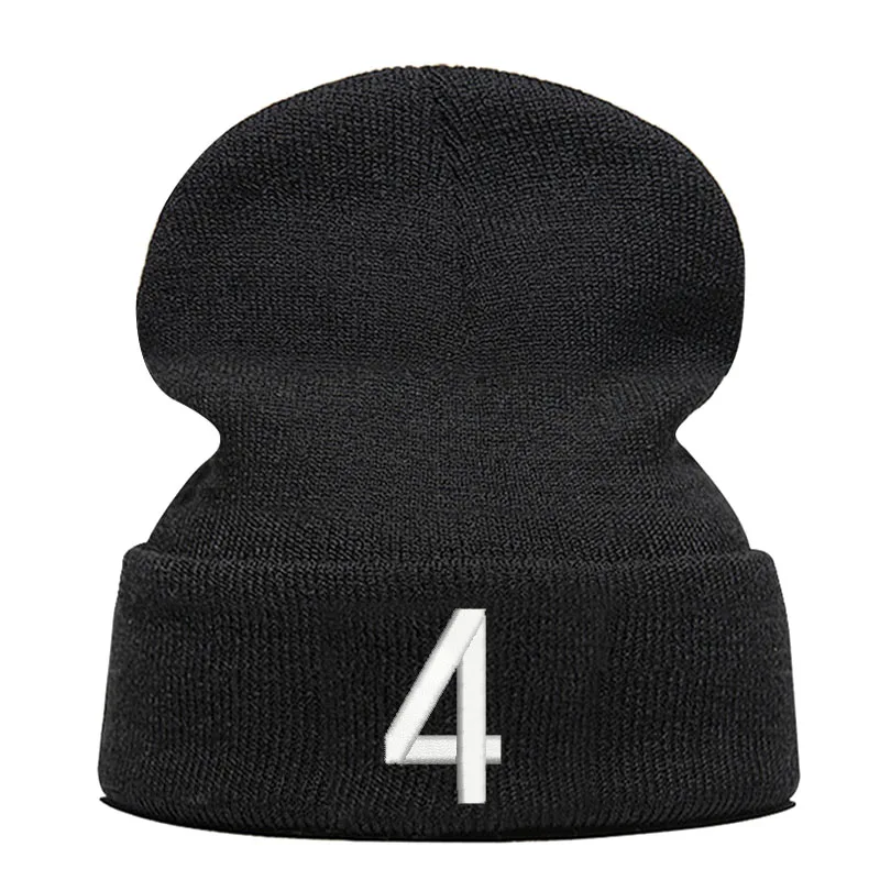 Number 4 Fans Lucky Number 0-10, зимняя вязаная шапка с вышивкой, унисекс, хип-хоп, мужская, женская, уличная, танцевальная, облегающая шапка, повседневная, спортивная шапка - Цвет: Number 4