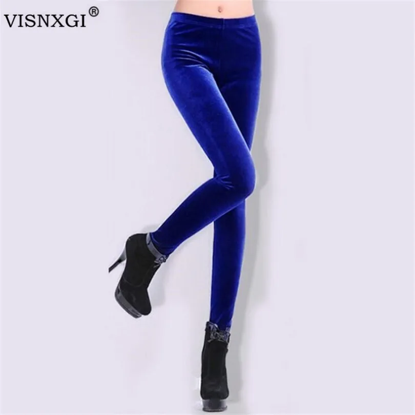 

VISNXGI 2020 Spring Summer Knitting Gold Velvet Leggings Slim Women Casual Leggings Elastic Pencil Pants Ankle-Length Legging