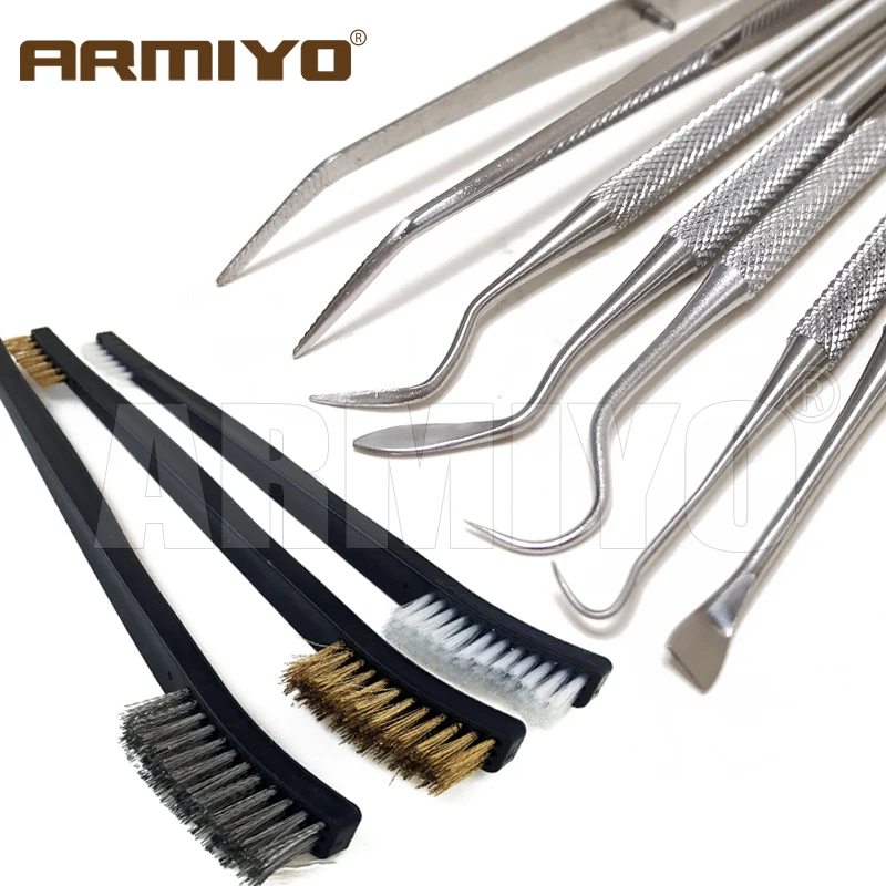 Armiyo 9 pz/set attrezzatura barile di pulizia deposito di carbonio Kit di sporco Set di grimaldelli a doppia estremità in acciaio inossidabile caccia con spazzola a pistola