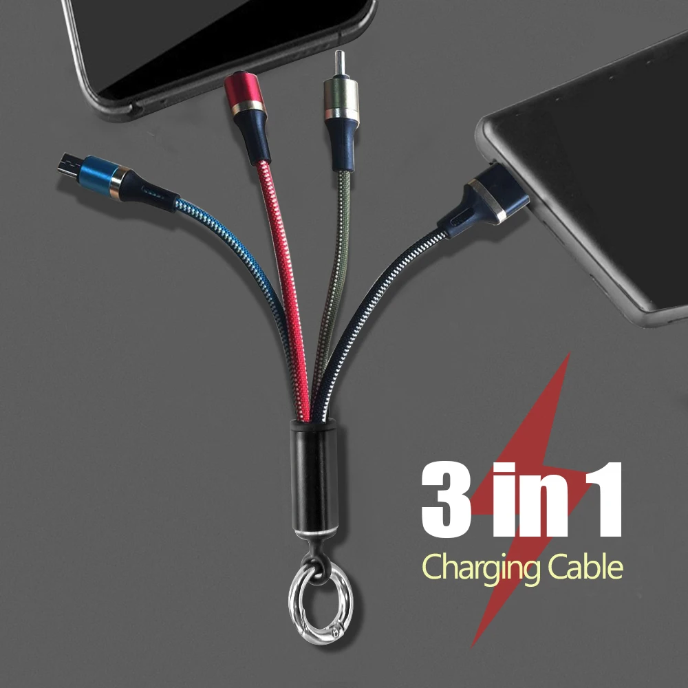 3 в 1 USB кабель для iPhone samsung Xiaomi Мульти Брелок Портативный короткий Micro usb type C мульти зарядное устройство кабель
