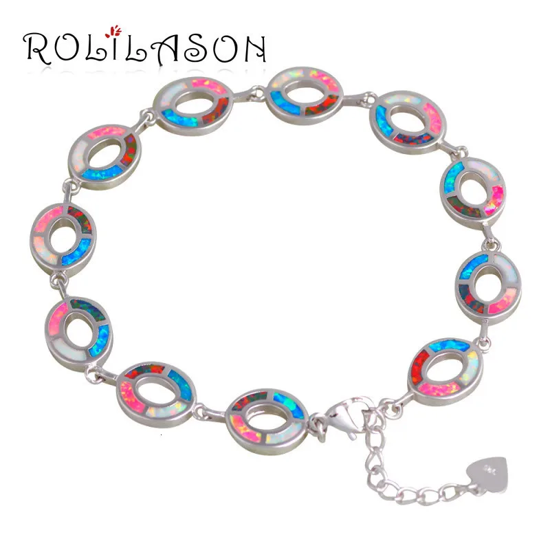 Rolilason модные браслеты для женщин специальная Цвет огненный опал Печатный штампованные Серебряные Элегантные ювелирные изделия вечерние подарки OB065