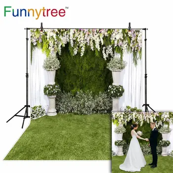 

Allenjoy vinyl photographic background White grass flowers wedding backdrop spring green easter photocall professional customize