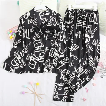 

Women's Long-Sleeved Tops with Pants Square Collar Comfortable and Breathable Fashion Pajamas Creative Cool Cardigan Home Suit