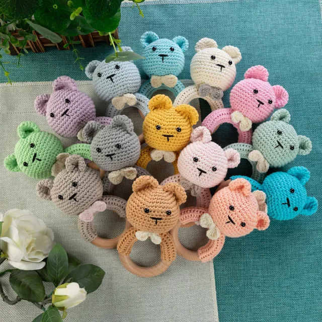 TYRY.HU 1PC Teether Wooden Crochet Rattle Toy BPA Free Wood Rodent Bear Rabbit Rattle Product Newborn Educational Toy Gifts 2