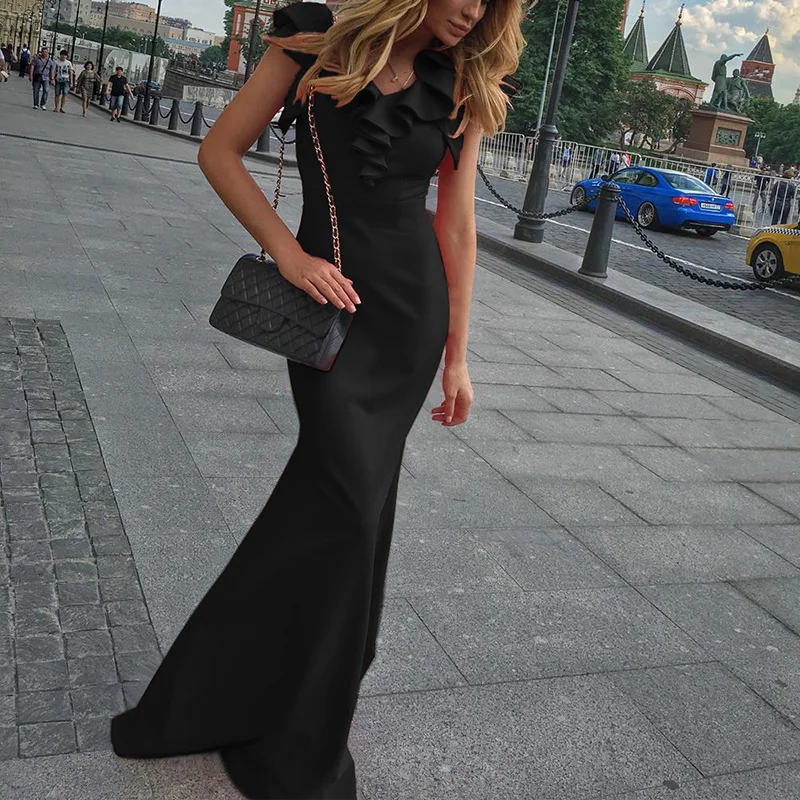 Woman Party Night Dresses Ruffles Solid Belted Ladies Sheath Dress to the Floor Elegant Women Summer Maxi Long Dress Bodycon D30 Woman Party Night Dresses Ruffles Solid Belted Ladies Sheath Dress to the Floor Elegant Women Summer Maxi Long Dress Bodycon D30